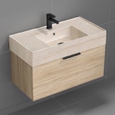 Floating Bathroom Vanity, Modern, 32 inch, Travertine Style Sink